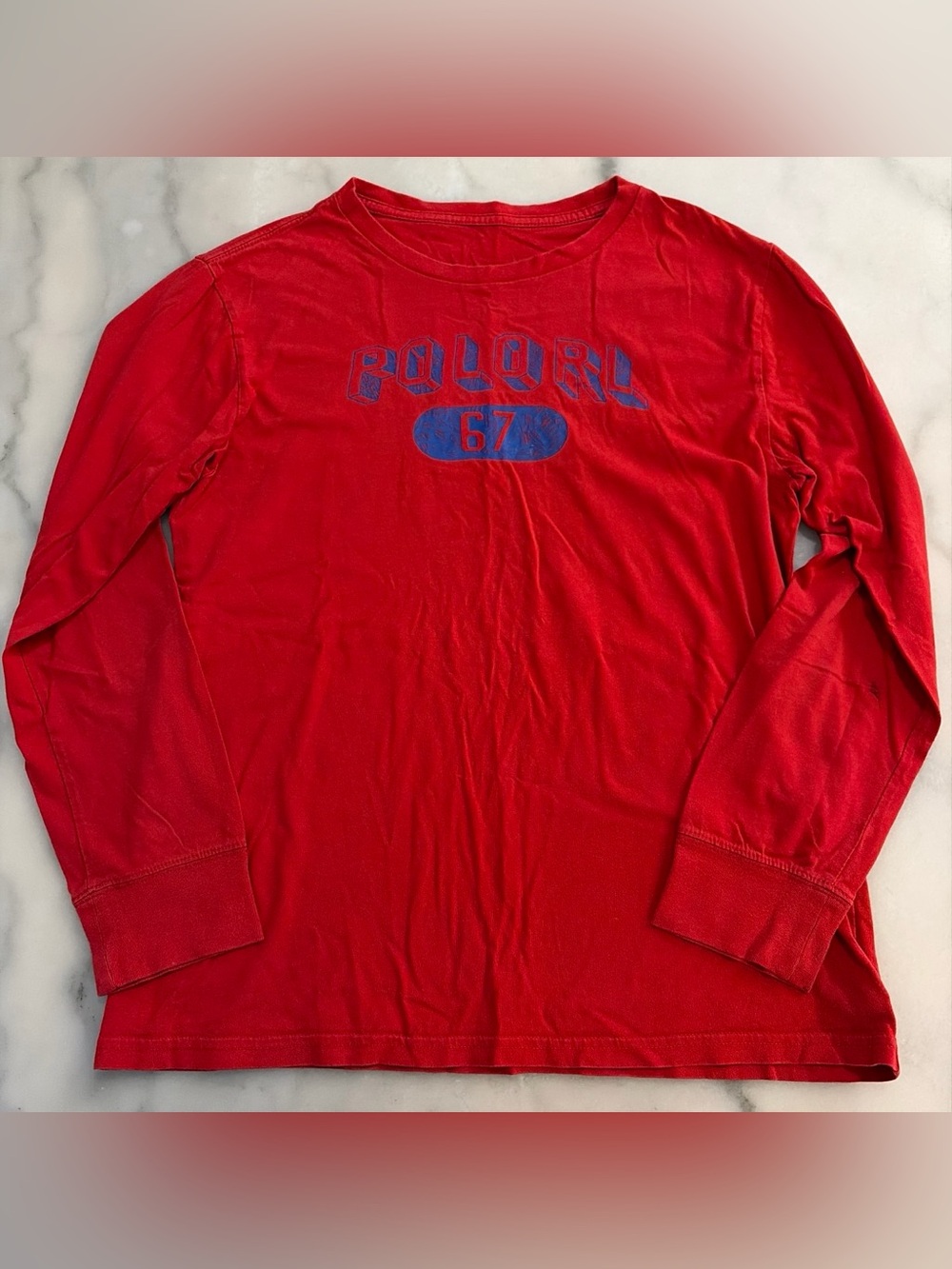 Polo by Ralph Lauren Red Long-Sleeve Tee with Blue Logo